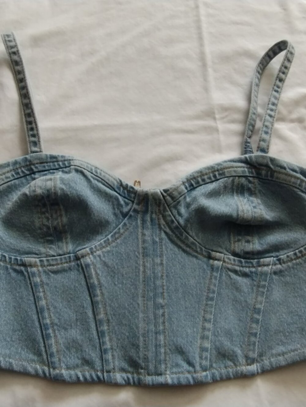 ZARA Light Wash Spaghetti Strap DENIM Crop Top BRA Top BUSTIER Sz MEDIUM